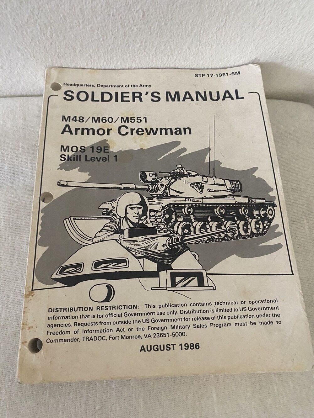 1986 US Army Book M48 M60 M551 Armor Crewman Tank Operations MOS 19E Level 1